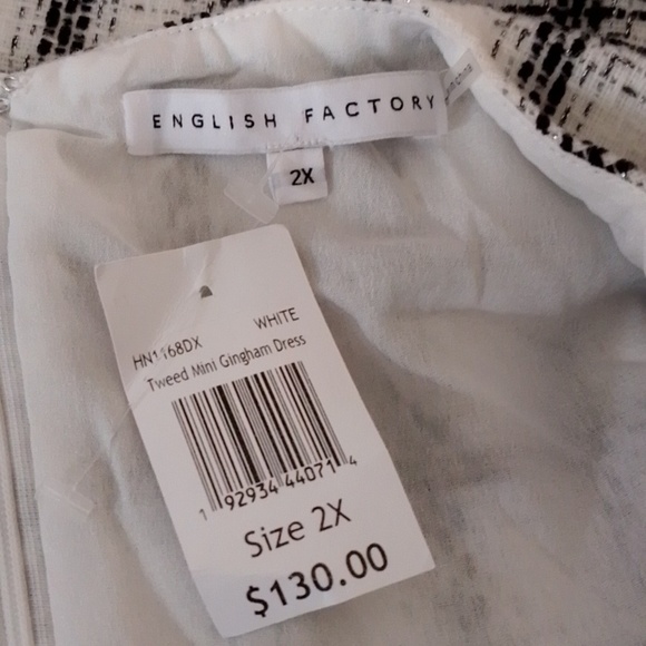 English Factory 2XL Cottage Plaid Gingham Tweed Puff Sleeve New - Picture 5 of 8